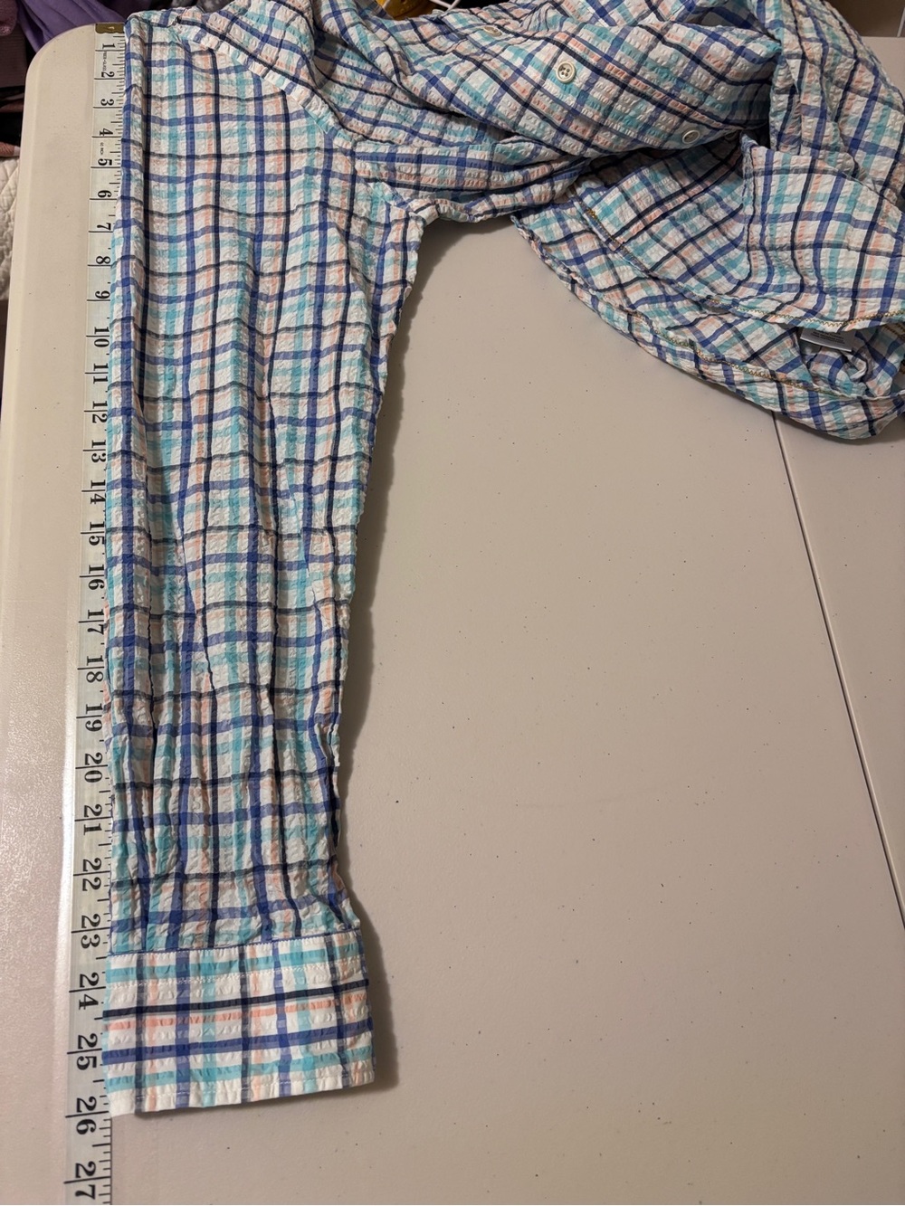 Mens Seersucker Plaid Button Down Shirt Size L Long Sleeve Ivy Style Preppy - Picture 7 of 11